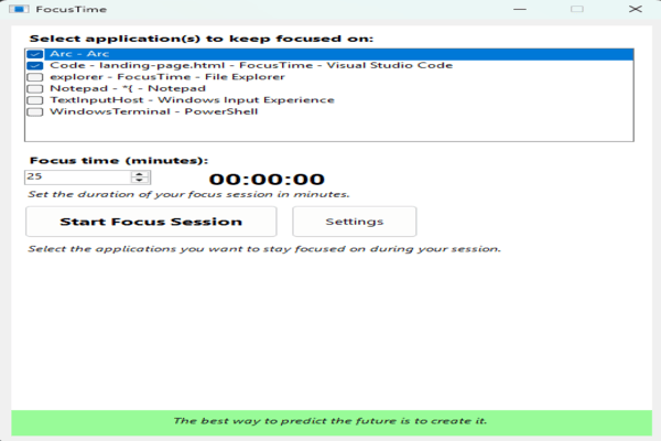 FocusTime Main Interface on Windows