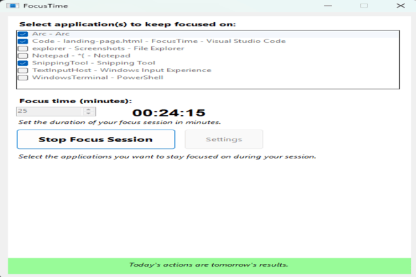 FocusTime Session Running on Windows